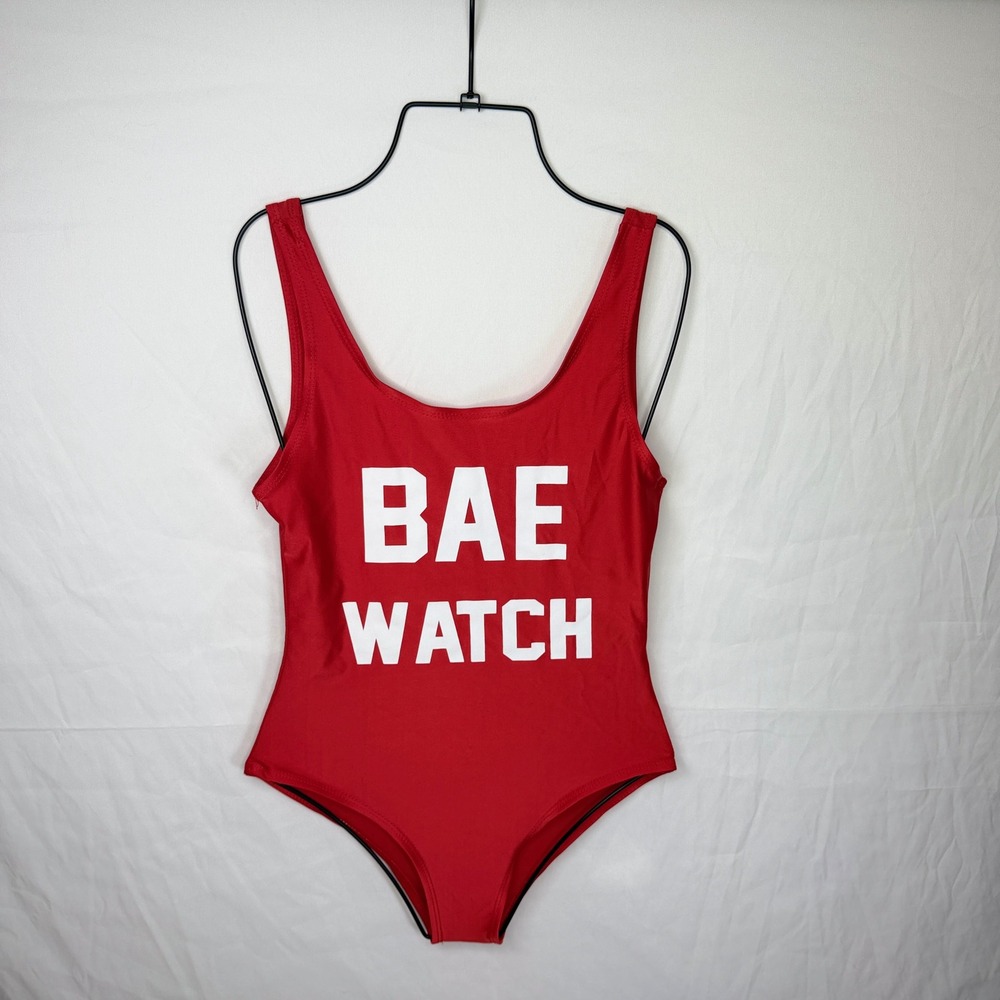 Unbranded One Piece Swimsuit Women S Red Bae Watch Graphic Scoop Neck Low Back